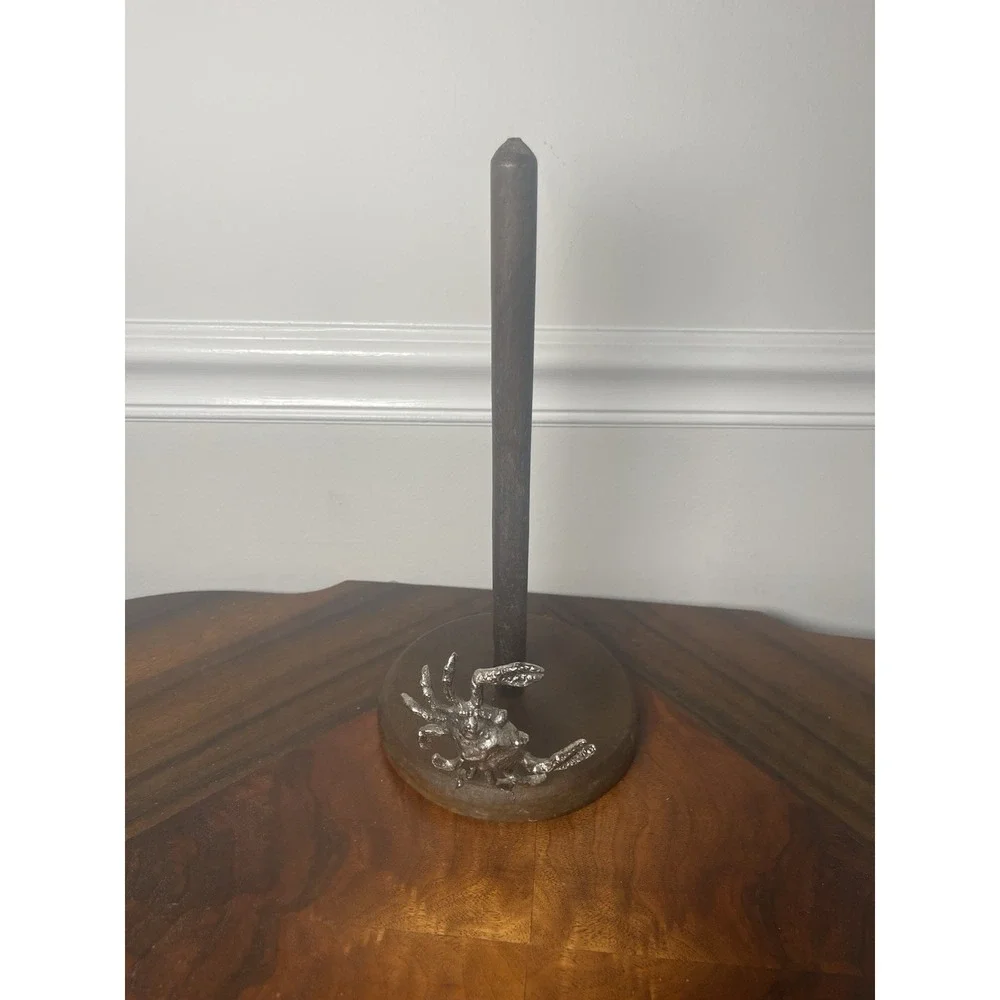 MD Crab Paper Towel Holder - Wooden With Metal Crab Ocean Beach Decor